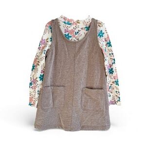 Carter’s Floral Long Sleeve Jumper Dress w/ Pockets Brown/White Girls Size 6/6X